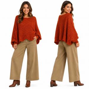 Wholesale 4271 - Sweater Ponchos w/Sleeves 152 - Paprika - One Size Fits Most