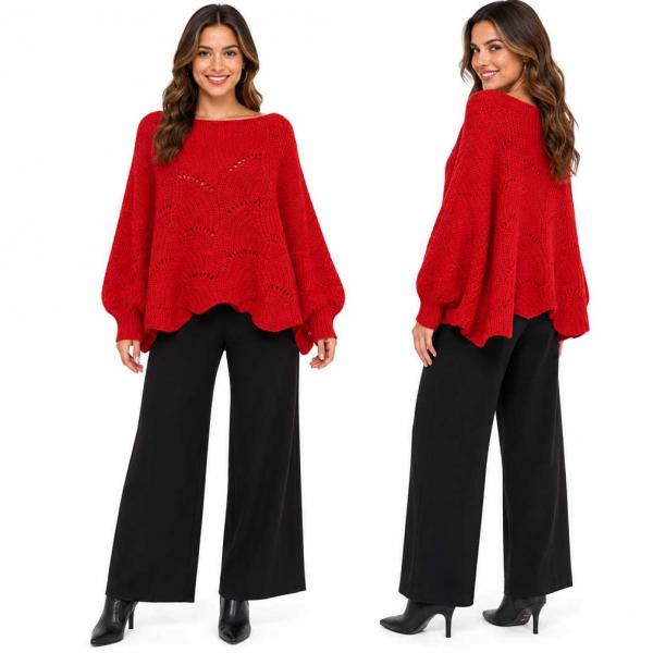 wholesale 4271 - Sweater Ponchos w/Sleeves 183 - Red - One Size Fits Most