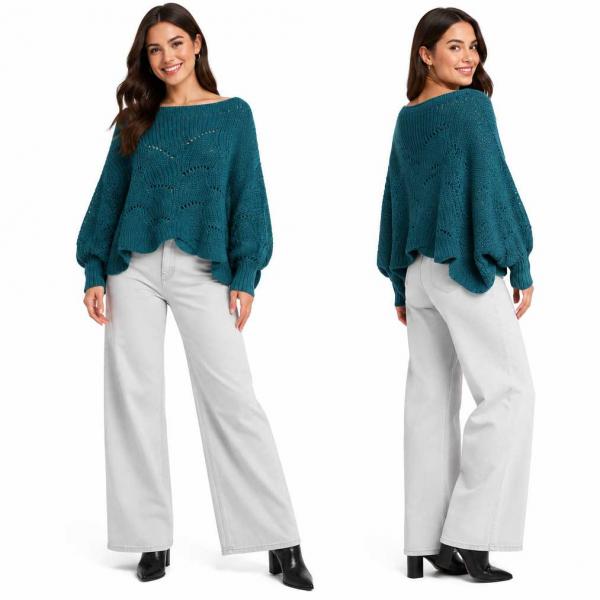 wholesale 4271 - Sweater Ponchos w/Sleeves 236 - Deep Teal - One Size Fits Most