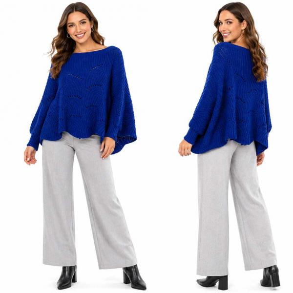 wholesale 4271 - Sweater Ponchos w/Sleeves 284 - Royal Blue - One Size Fits Most