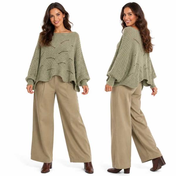 wholesale 4271 - Sweater Ponchos w/Sleeves 289 - Sage Green  - One Size Fits Most