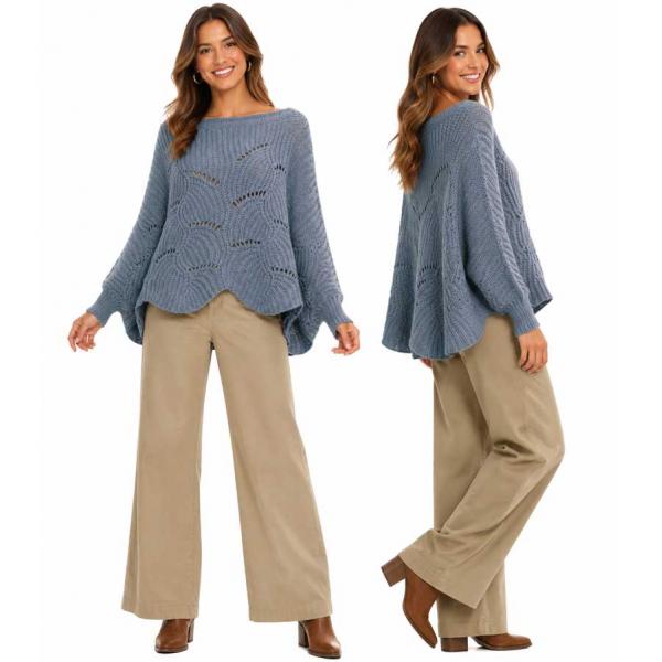 wholesale 4271 - Sweater Ponchos w/Sleeves 229 - Faded Denim  - One Size Fits Most