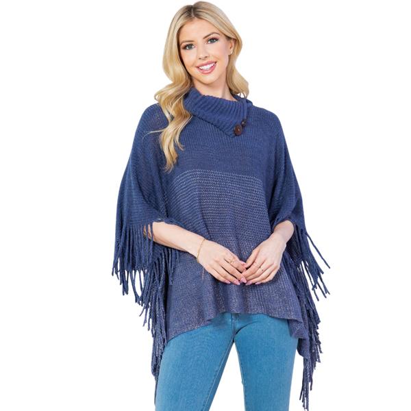 Wholesale 4209 - Poncho - Ombre Cowl-neck w/ Wooden Buttons Blue - One Size Fits Most