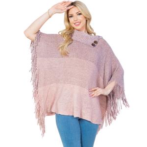 4209 - Poncho - Ombre Cowl-neck w/ Wooden Buttons Pink - One Size Fits Most