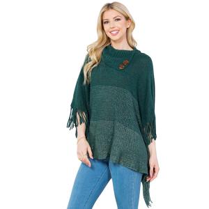 4209 - Poncho - Ombre Cowl-neck w/ Wooden Buttons Green - One Size Fits Most