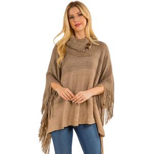 Wholesale 4209 - Poncho - Ombre Cowl-neck w/ Wooden Buttons Tan - One Size Fits Most