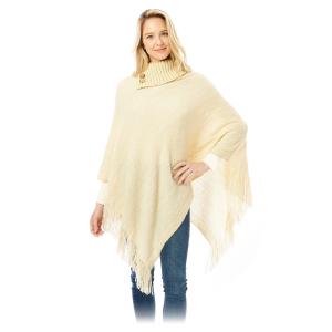 Wholesale 1303 - Knit Fold-over Button Collar Poncho Ivory - One Size Fits Most