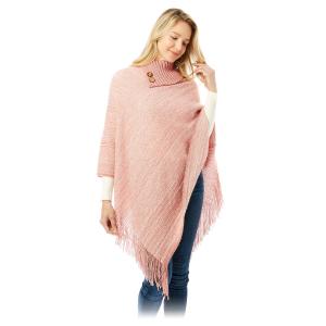Wholesale 1303 - Knit Fold-over Button Collar Poncho Pink - One Size Fits Most