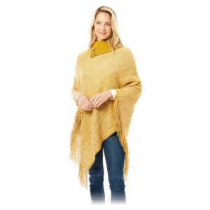 Wholesale 1303 - Knit Fold-over Button Collar Poncho Mustard - One Size Fits Most