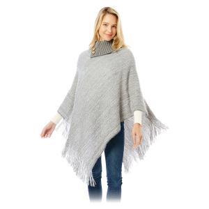 Wholesale 1303 - Knit Fold-over Button Collar Poncho Grey - One Size Fits Most