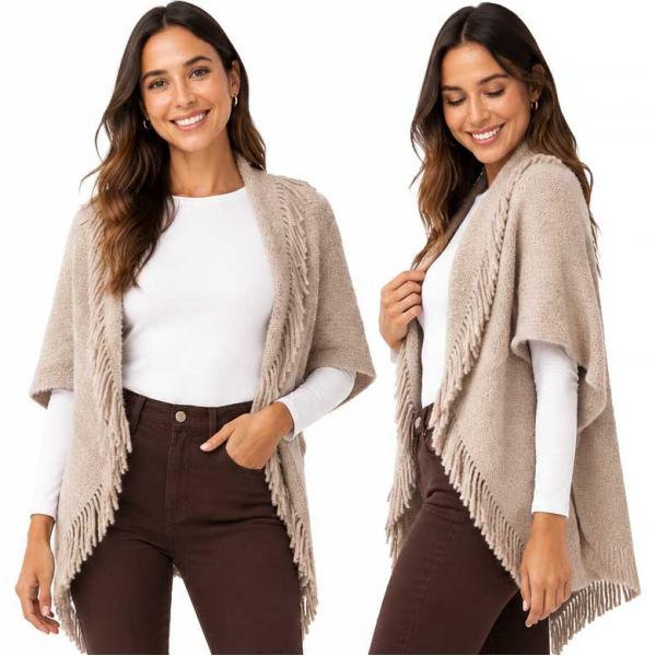 wholesale 5118 - Eyelash Crochet Shrug w/ Tassels Taupe - One Size Fits Most