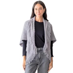 Wholesale 5118 - Cozy Crochet Shrug w/ Tassels Grey - One Size Fits Most
