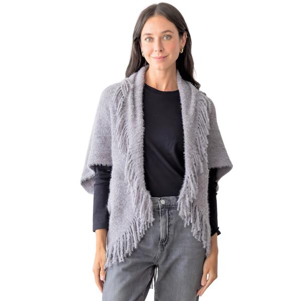 Wholesale 5118 - Cozy Crochet Shrug w/ Tassels Grey - One Size Fits Most