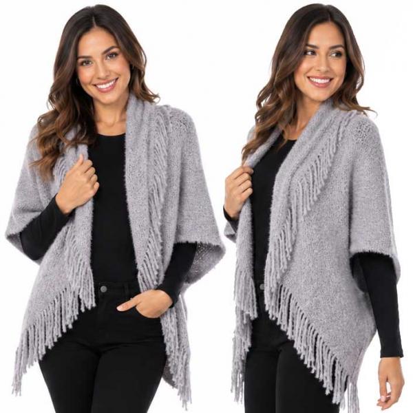 wholesale 5118 - Eyelash Crochet Shrug w/ Tassels Grey - One Size Fits Most