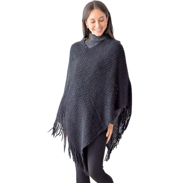 Wholesale 5110 -  Crochet Pattern Poncho Black - One Size Fits Most