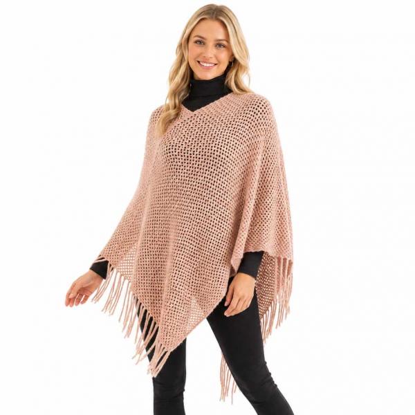 5110 -  Vermont Crochet Ponchos Dusty Pink - One Size Fits Most