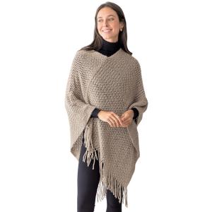 Wholesale 5110 -  Crochet Pattern Poncho Taupe - One Size Fits Most