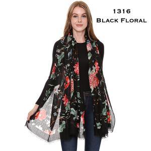Wholesale Luxury Scarf Wraps - 1316/1400/1401/1403/3570 Black Floral - 36