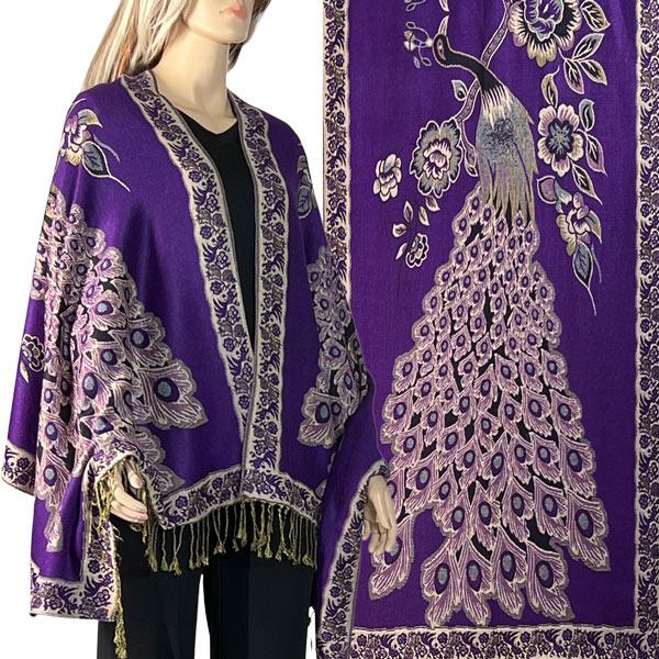 Wholesale Heavy Pashmina Style Shawls 3692/3693/3694/3695 3692 - A04 Purple<br>
Peacock Woven Shawl - One Size Fits All