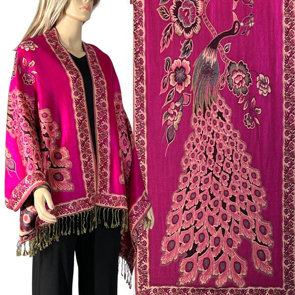 Wholesale Heavy Pashmina Style Shawls 3692/3693/3694/3695 3692 - A07 Magenta<br>
Peacock Woven Shawl - One Size Fits All
