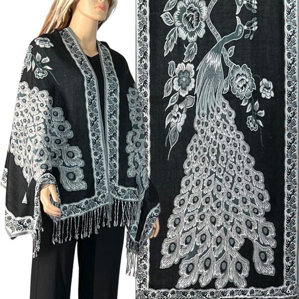Wholesale Heavy Pashmina Style Shawls 3692/3693/3694/3695 3692 - A08 Slate/Black<br>
Peacock Woven Shawl - One Size Fits All