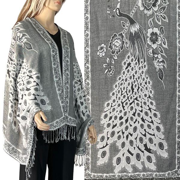 Wholesale Heavy Pashmina Style Shawls 3692/3693/3694/3695 3692 - A09 Silver<br>
Peacock Woven Shawl  - One Size Fits All