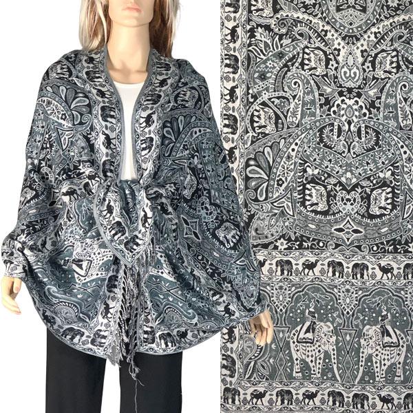 Wholesale Heavy Pashmina Style Shawls 3692/3693/3694/3695 3693 - A08 Slate/Black<br>
Elephant Print Shawl  - One Size Fits All