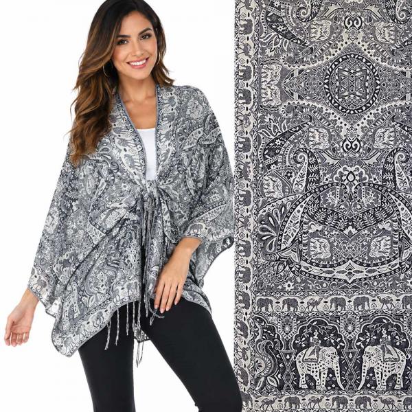 wholesale 3835 - Jamawar Style Shawls  3693 - A08 Slate/Black<br>
Elephant Print Shawl  - One Size Fits All
