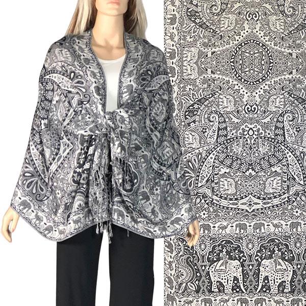 Wholesale Heavy Pashmina Style Shawls 3692/3693/3694/3695 3693 - A09 Silver/Black<br>
Elephant Print Shawl - One Size Fits All
