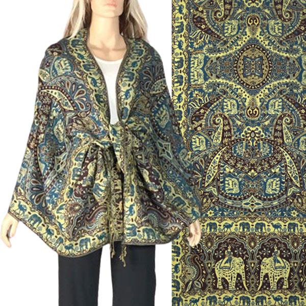 Wholesale Heavy Pashmina Style Shawls 3692/3693/3694/3695 3693 - A11 Teal Multi<br>
Elephant Print Shawl  - One Size Fits All