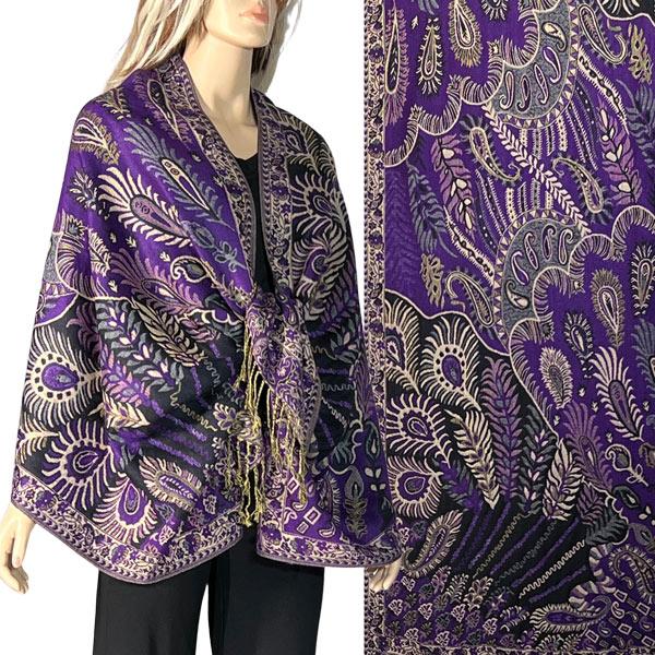 Wholesale Heavy Pashmina Style Shawls 3692/3693/3694/3695 3694 - A04 Purple Multi<br>
Feathers Woven Shawl - One Size Fits All