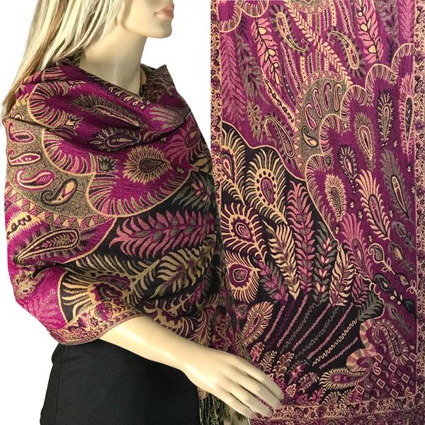 Wholesale Heavy Pashmina Style Shawls 3692/3693/3694/3695 3694 - A07 Magenta Multi<br>
Feathers Woven Shawl - One Size Fits All