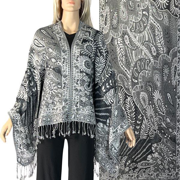 Wholesale Heavy Pashmina Style Shawls 3692/3693/3694/3695 3694 - A09 Silver/Black<br>
Feathers Woven Shawl  - One Size Fits All