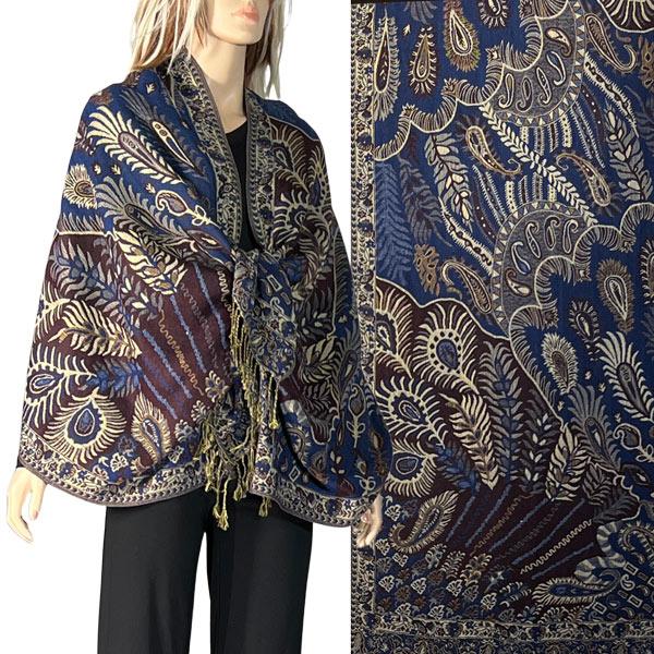 Wholesale Heavy Pashmina Style Shawls 3692/3693/3694/3695 3694 - A10 Deep Blue Multi<br>
Feathers Woven Shawl - One Size Fits All