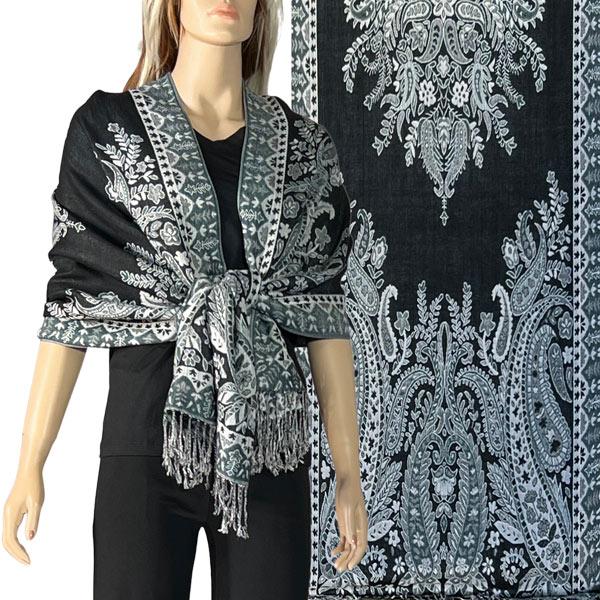 Wholesale Heavy Pashmina Style Shawls 3692/3693/3694/3695 3695 - A08 Slate/Black <br> 
Woven Paisley Shawl - One Size Fits All