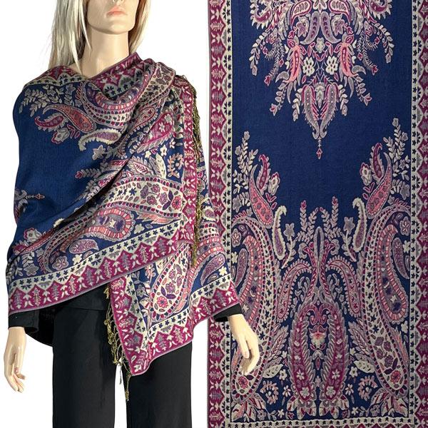 Wholesale Heavy Pashmina Style Shawls 3692/3693/3694/3695 3695 - A10 Dark Blue Multi <br> 
Woven Paisley Shawl - One Size Fits All