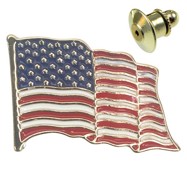 wholesale 3836 - Lapel Pins  02 - Waving American Flag Pin<br>
Silver Accent - 