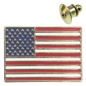 3836 - Lapel Pins  03 - Rectangle American Flag Pin<br>  
Gold Accent - 