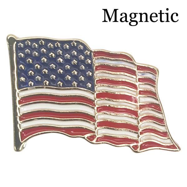 wholesale 3836 - Lapel Pins  M01 - Waving American Flag Magnetic Brooch<br>
Gold Accent - 