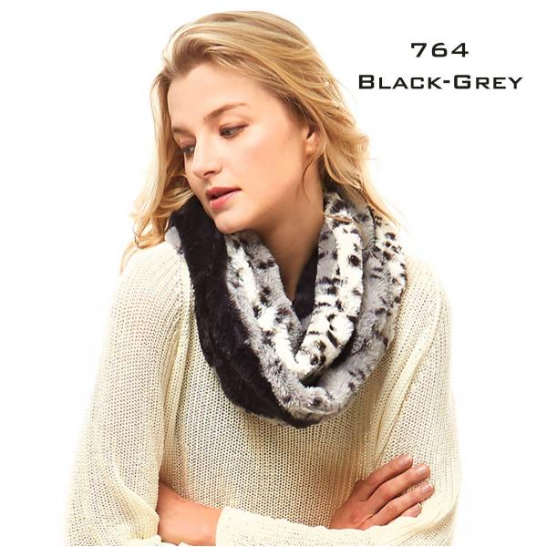 wholesale 764 - Animal Print Faux Fur Infinity 764 ANIMAL PRINT BLACK/GREY Faux Fur Infinity - 