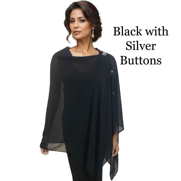 Wholesale 3846 - Georgette Button Shawls 017S - Black w/Silver Buttons<br>
Georgette Button Shawl

 - 27