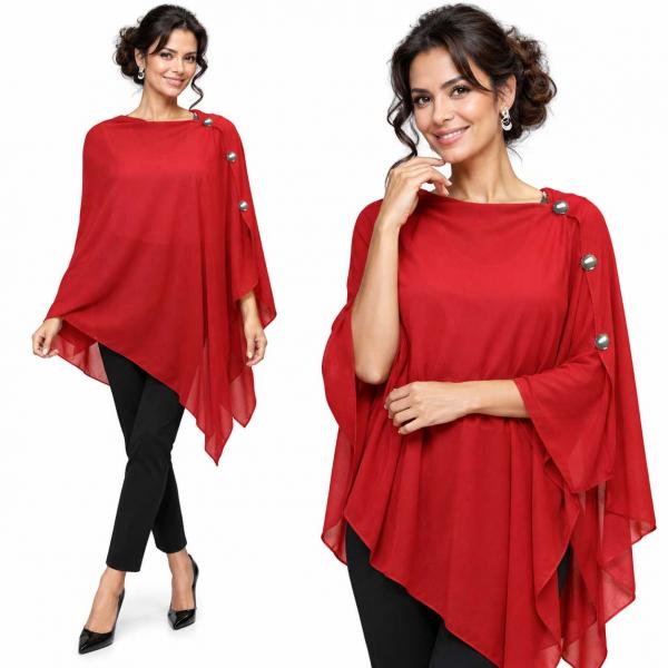 wholesale 3846 - Georgette Button Shawls 200S - Red w/Silver Buttons<br>
Georgette Button Shawl - 