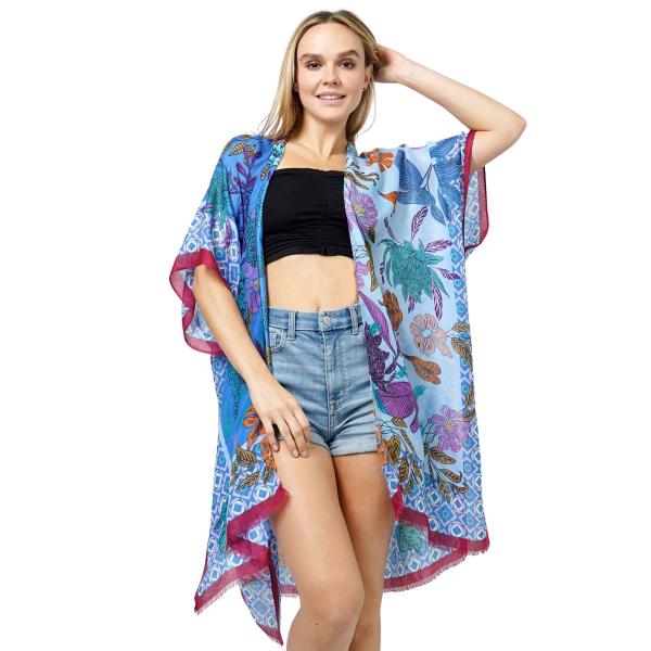 Wholesale Cotton Touch Kimonos - 10983 10983 - Blue<br>
Floral Print Kimono - One Size Fits Most