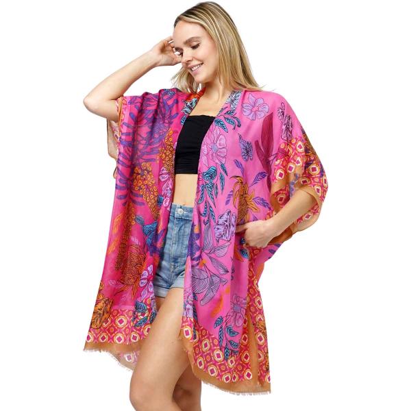 Wholesale Cotton Touch Kimonos - 10983 10983 - Fuchsia<br>
Floral Print Kimono - One Size Fits Most