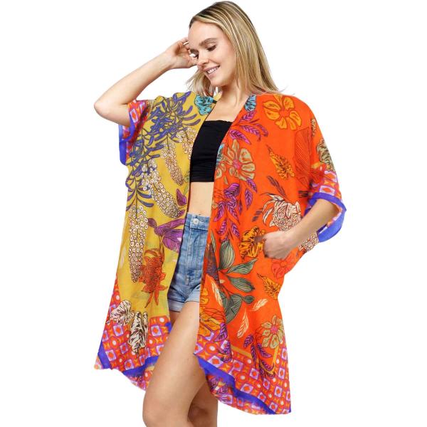 Wholesale Cotton Touch Kimonos - 10983 10983 - Orange<br>
Floral Print Kimono - One Size Fits Most