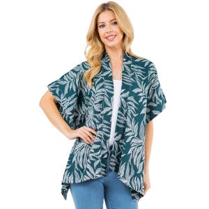 Island Kimonos - 4264/4262 4264 - Green/White Leaves<br>
Textured Crepe Kimono - One Size Fits Most