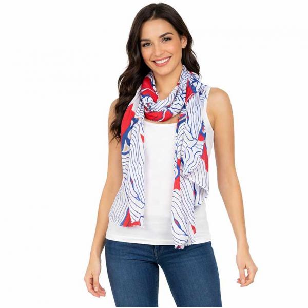 wholesale 4114 - Floral Line Art Scarves 4114-RD<br> 
Red/Blue Floral Line Drawing Scarf - 