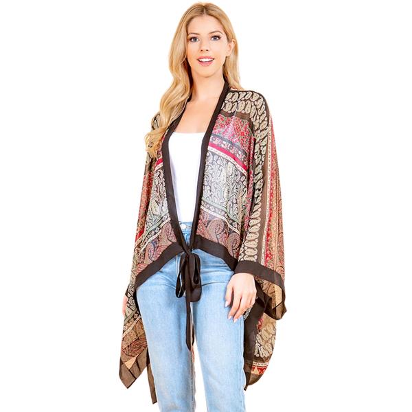 wholesale 3858 - Tie Front Kimonos 4243 - Black Multi<br>
Modern Abstract Tie Front Kimono - One Size Fits Most