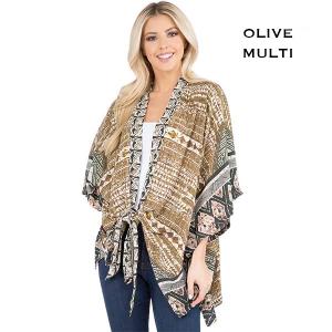 Tie Front Kimonos3107/3109/4243/A110  3109 - Olive Multi<br>
African Earth-Tone Tie Front Kimono - One Size Fits Most