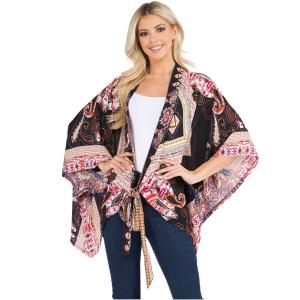 Wholesale Tie Front Kimonos<br>3107/3109/4243/A110  3107 - Black Multi<br>
Modern Abstract Tie Front Kimono - One Size Fits Most
